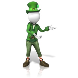Stick Figure Leprechaun Presenting PowerPoint clipart graphic preview.