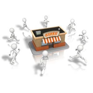 Crowd Running To Store PowerPoint clipart graphic preview.