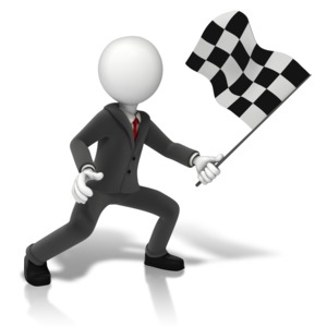 Business Figure Holding Checkered Flag PowerPoint clipart graphic preview.