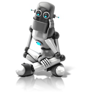 Retro Robot Thinking PowerPoint clipart graphic preview.