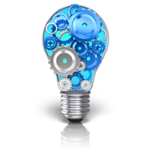 Light Bulb Idea Gears PowerPoint clipart graphic preview.