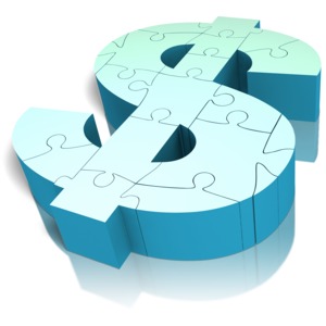 Money Symbol Puzzle Angled PowerPoint clipart graphic preview.