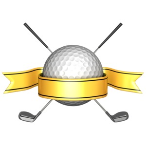 Golf Ball Crossed Clubs Banner PowerPoint clipart graphic preview.