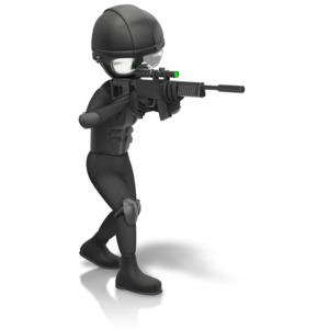 SWAT Figure Holding Gun PowerPoint clipart graphic preview.