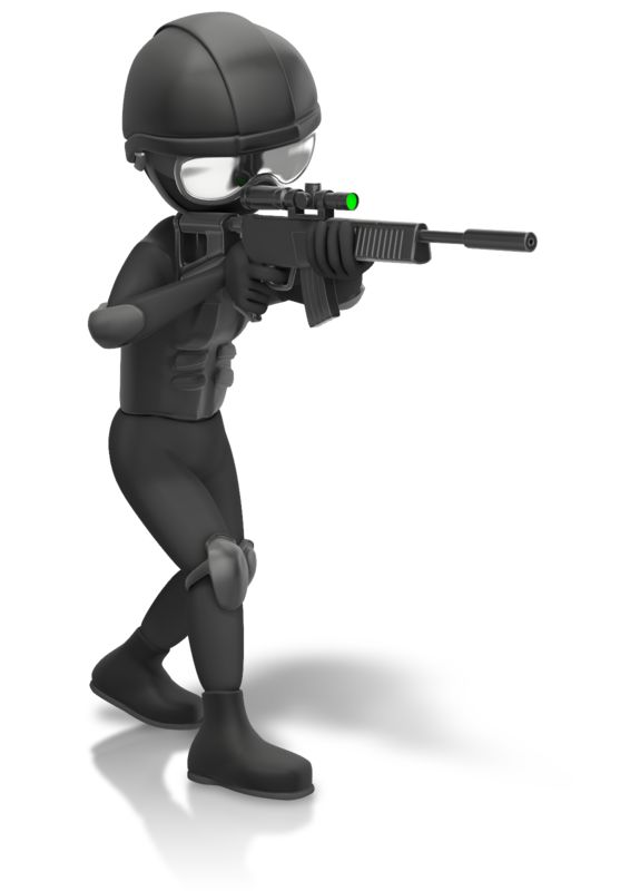 High-resolution clipart illustration of SWAT Figure Holding Gun, designed for corporate facility safety compliance, residential property access control, and physical security asset management.