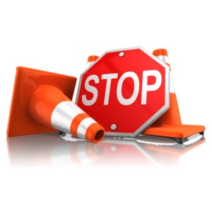Stop Sign With Traffic Cones PowerPoint clipart graphic preview.