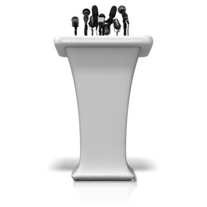 Podium With Many Microphones PowerPoint clipart graphic preview.