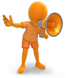 Emphatic Bullhorn Figure PowerPoint clipart graphic preview.