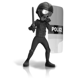 Riot Police Geared Up PowerPoint clipart graphic preview.