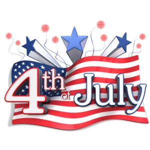 American Flag Behind Fourth of July Text PowerPoint clipart graphic preview.