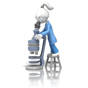 Lady Scientist And Microscope PowerPoint clipart graphic preview.