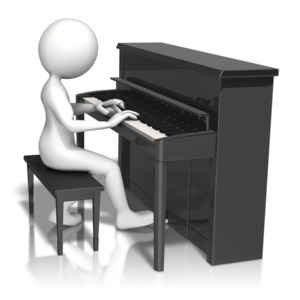 Stick Figure Playing Piano PowerPoint clipart graphic preview.