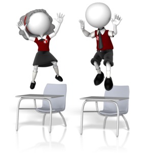 Students Jumping On Desks PowerPoint clipart graphic preview.
