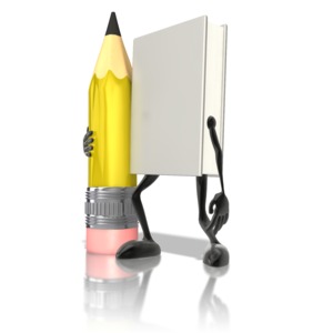 Book Character Holding Pencil PowerPoint clipart graphic preview.