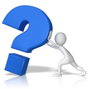 Stick Figure Holding Up Question Mark PowerPoint clipart graphic preview.