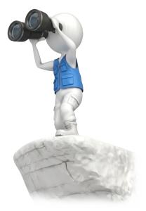 Stick Figure Looking Off A Cliff With Binoculars PowerPoint clipart graphic preview.