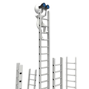 Climbing Corporate Ladder With Binocular PowerPoint clipart graphic preview.