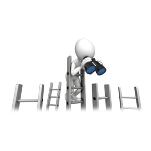 Climbing Corporate Ladder With Binocular PowerPoint clipart graphic preview.