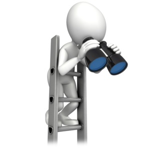 Climbing Corperate Ladder With Binocular PowerPoint clipart graphic preview.