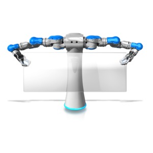 Robot Holding Glass Pane Sign PowerPoint clipart graphic preview.