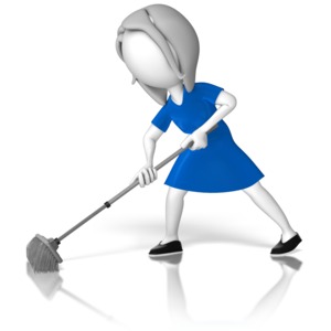 Woman Stick Figure Sweeping PowerPoint clipart graphic preview.