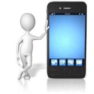 Stick Figure Leaning On Smart Phone PowerPoint clipart graphic preview.