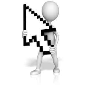 Stick Figure Holding A Pixedlated Arrow PowerPoint clipart graphic preview.