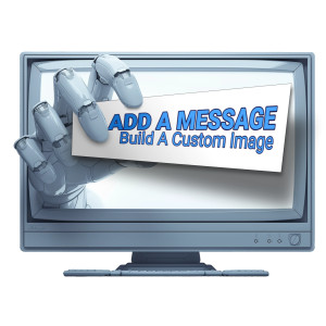 Robot Hand Holding  Sign in Monitor Customizable PowerPoint clipart graphic preview.