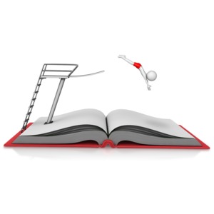 Diving Into a Book PowerPoint clipart graphic preview.