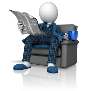 Figure Reading Newspaper in Pajamas PowerPoint clipart graphic preview.