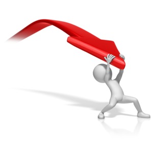 Figure Pulling Down Arrow PowerPoint clipart graphic preview.