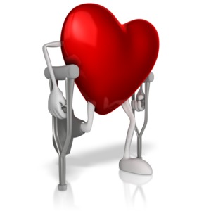 Heart In Crutches PowerPoint clipart graphic preview.