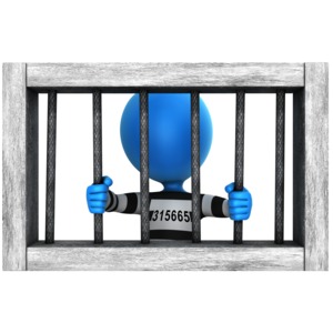 Prisoner Figure Behind Cell Window Bars PowerPoint clipart graphic preview.