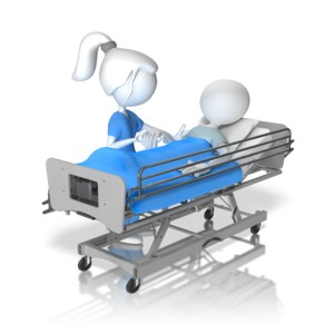 Helping Patient Figure In Hospital Bed PowerPoint clipart graphic preview.
