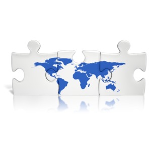 Puzzle Pieces World PowerPoint clipart graphic preview.