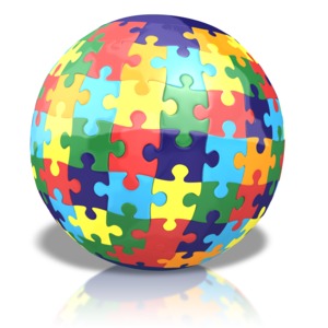 Colored Puzzle Globe PowerPoint clipart graphic preview.