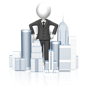 Business Man In City PowerPoint clipart graphic preview.