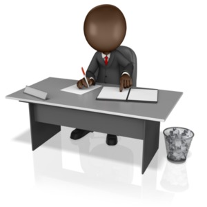 Business Figure Working At Desk PowerPoint clipart graphic preview.