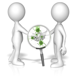 Magnified Germ Handshake PowerPoint clipart graphic preview.