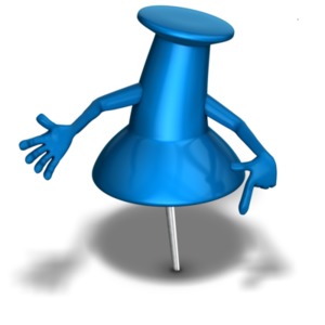 Thumb Tack Character Pointing Down PowerPoint clipart graphic preview.