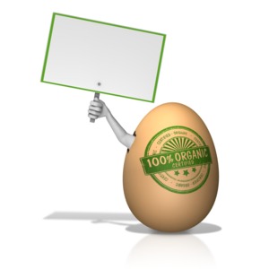 Organic Egg with Arm Holding Sign PowerPoint clipart graphic preview.