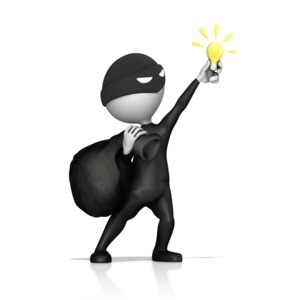 Thief Steal Idea Light Bulb PowerPoint clipart graphic preview.