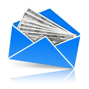 Envelope Open With Money PowerPoint clipart graphic preview.