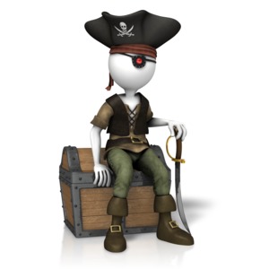 Pirate Sitting On Treasure PowerPoint clipart graphic preview.