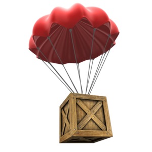Open Parachute Crate PowerPoint clipart graphic preview.