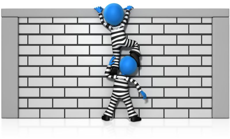 High-resolution clipart illustration of Prisoner Teamwork Escape, designed for corporate social responsibility initiatives, diversity and inclusion training, and non-profit community advocacy.