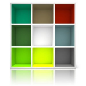 Colored Container Shelving Unit PowerPoint clipart graphic preview.