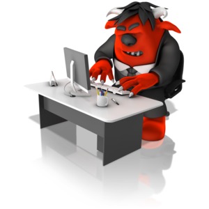 Monster Employee Working On Computer PowerPoint clipart graphic preview.
