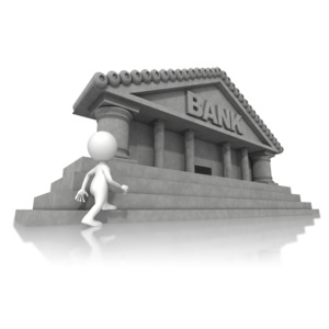 Walking Towards Bank PowerPoint clipart graphic preview.
