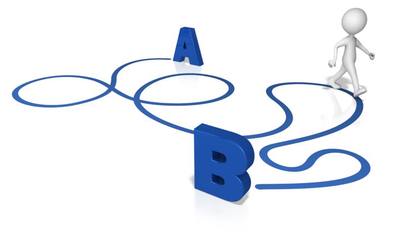 High-resolution clipart illustration of Figure A To B the Long Way, designed for corporate project kickoff meetings, creative strategy brainstorming, and innovative product development pitches.